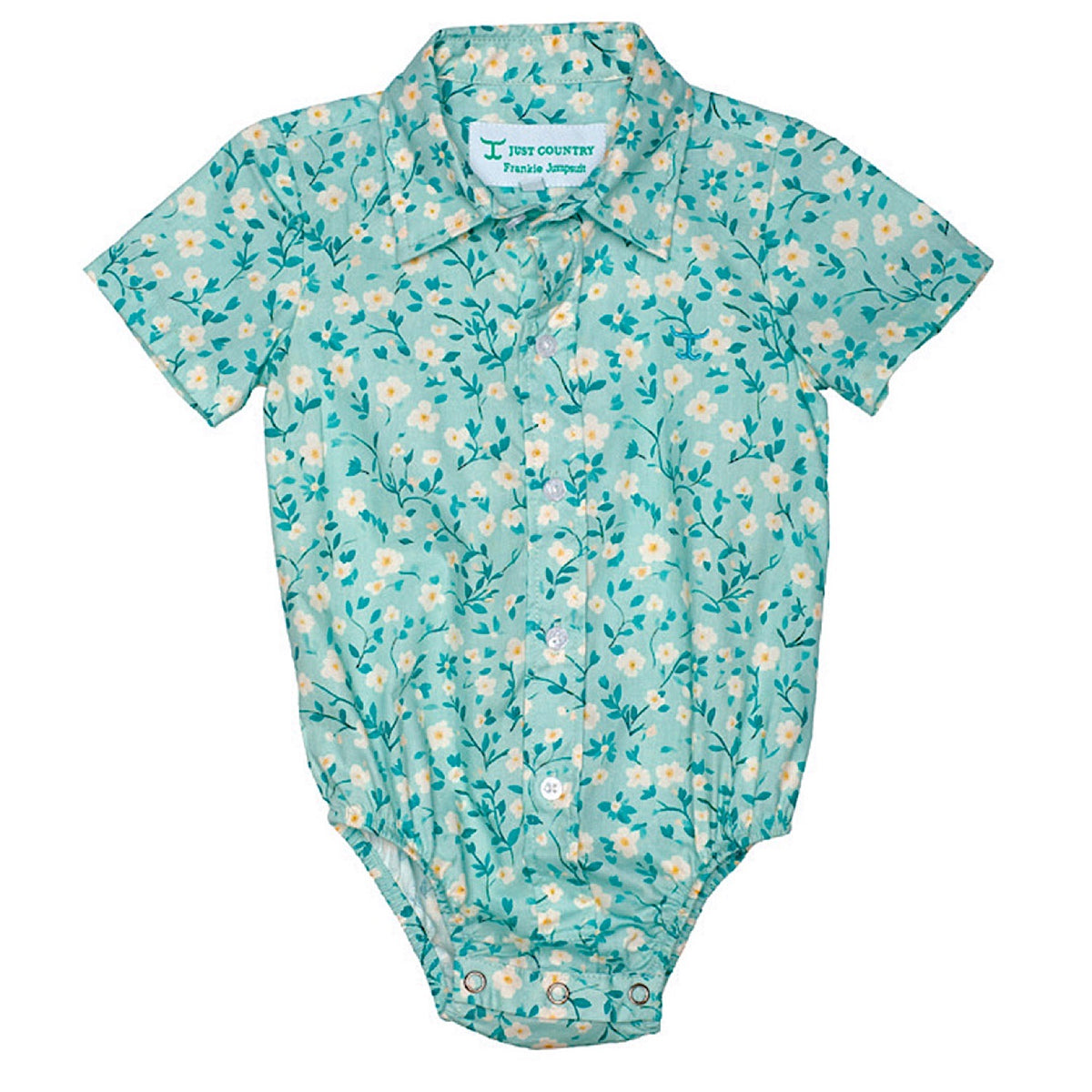 Just Country Infant Frankie Short Sleeve Full Button Jumpsuit - Turquoise Floral