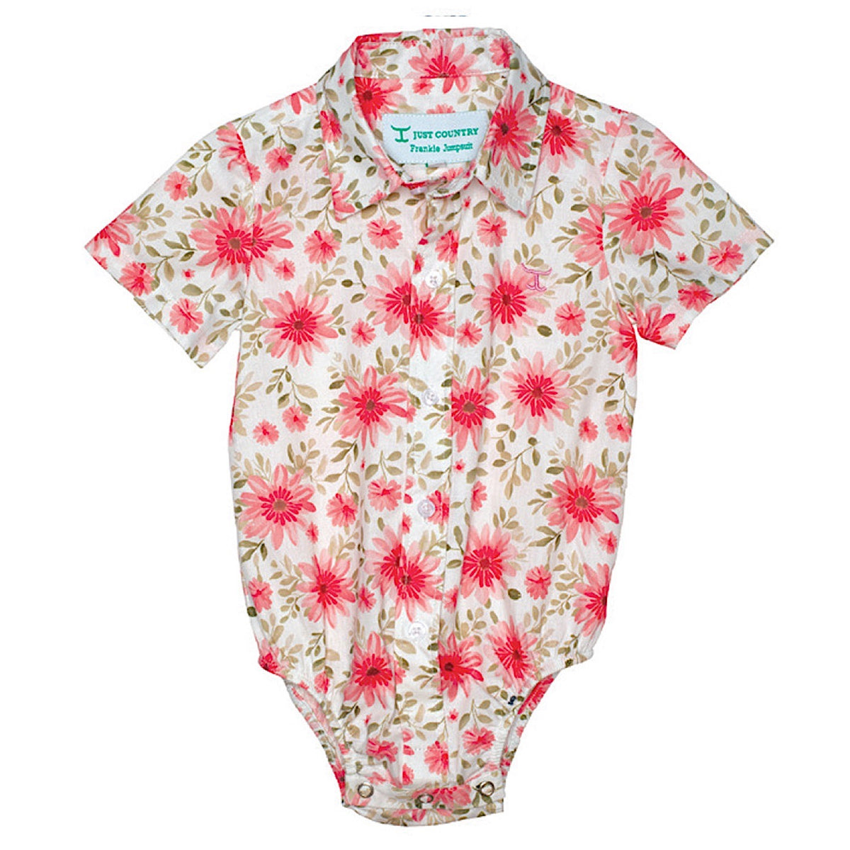 Just Country Infant Frankie Short Sleeve Full Button Jumpsuit - White Gerberas