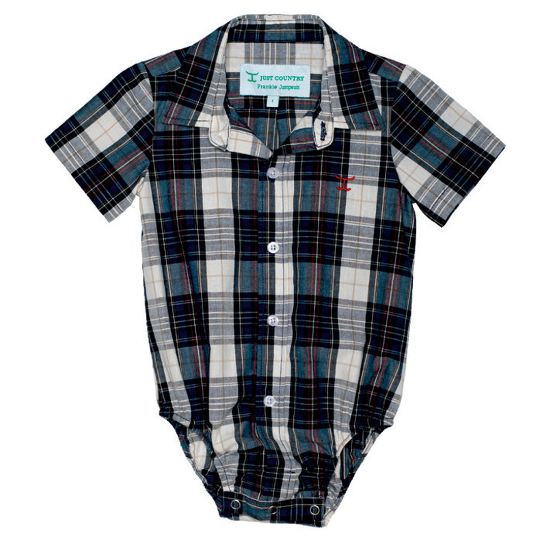 Just Country Infant Frankie Short Sleeve Full Button Jumpsuit - Navy / Red Plaid