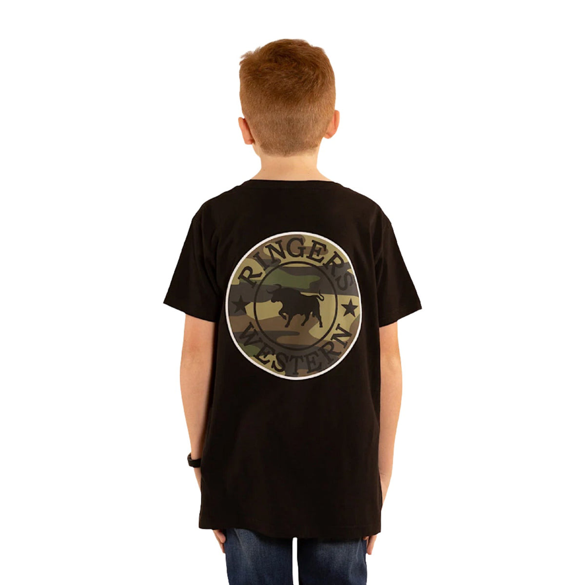 Ringers Western Kid's Signature Bull Classic Fit T-Shirt - Black With Camo Print