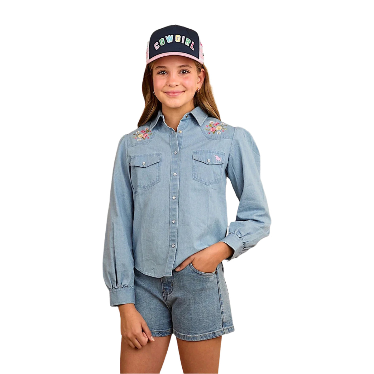 Ringers Western Kid’s Dahlia Kids Denim Western Shirt - Light Blue