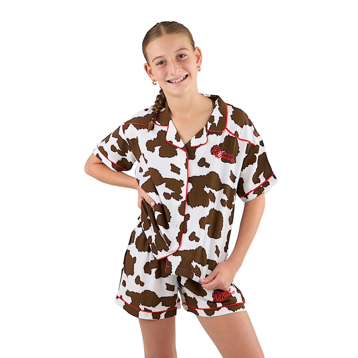 Ringers Western Kids Evadale Short Pyjama Set - White/Chocolate