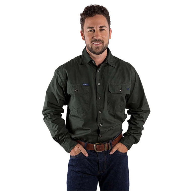 Ringers Western Men's King River Full Button Work Shirt - Cargo Khaki