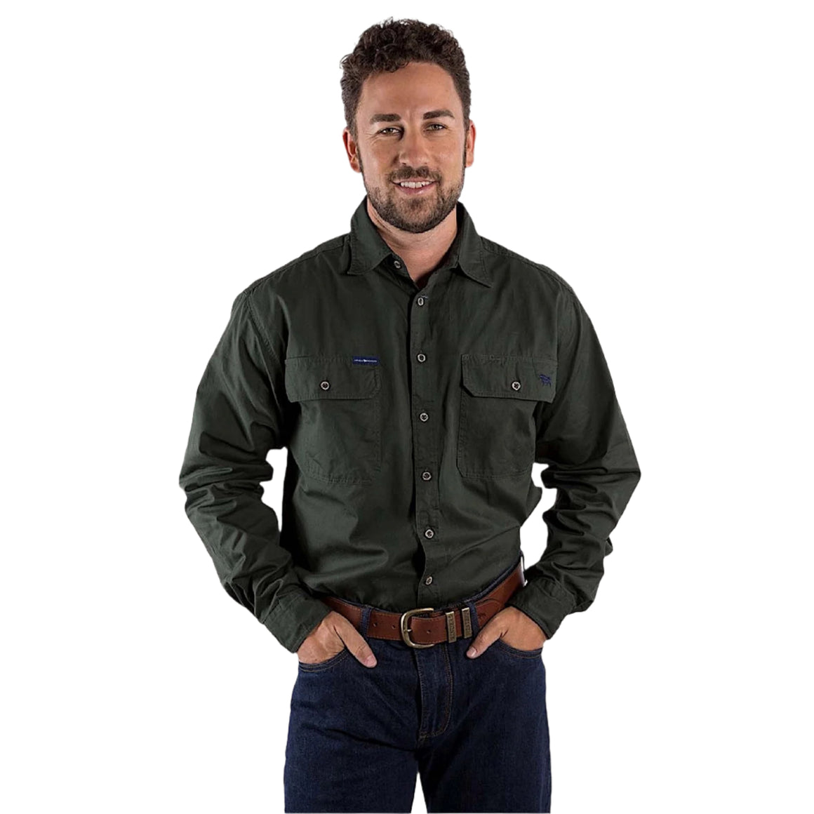 Ringers Western Men's King River Full Button Work Shirt - Cargo Khaki