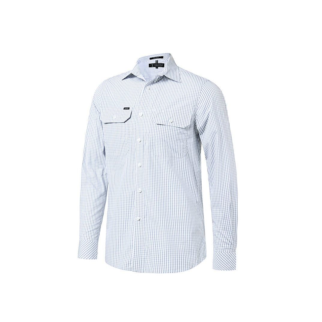 Pilbara Men’s L/S Shirt - Diesel/White Check