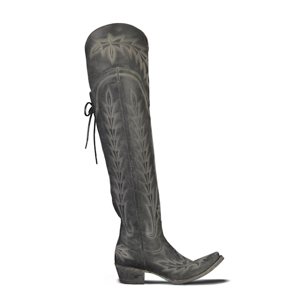 Lane Boots Lexington Over The Knee Corset - Distressed Jet Black