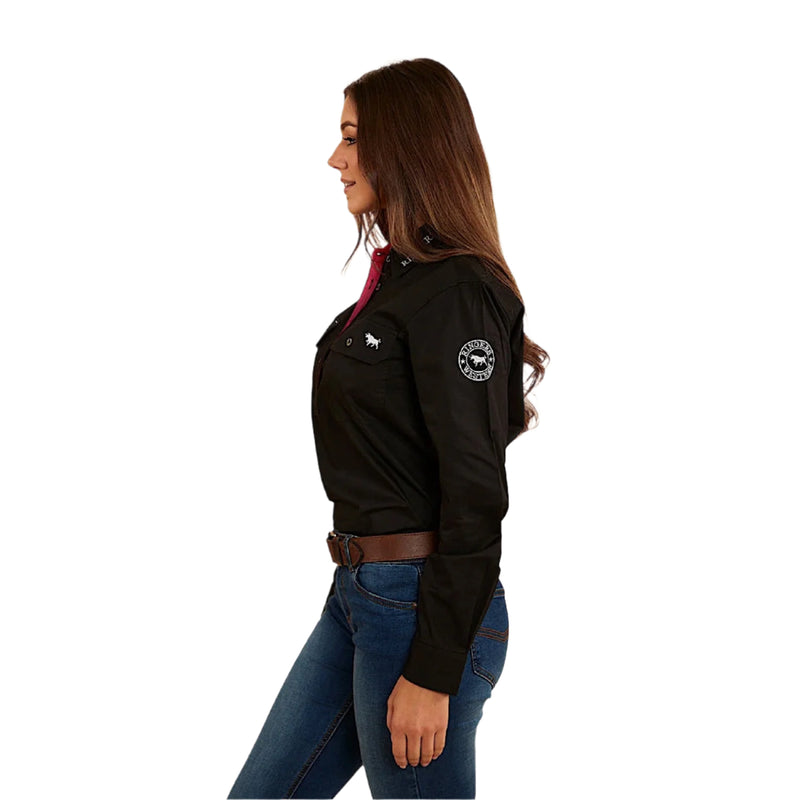 Ringers Western Women’s Longdale Half Button Work Shirt - Black/Melon