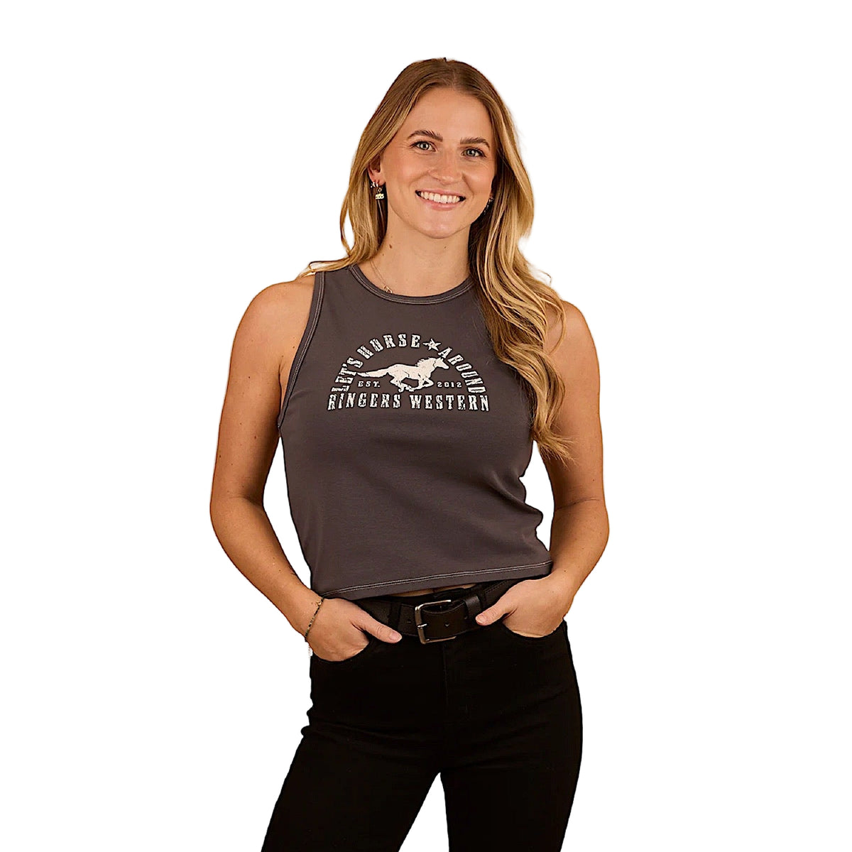 Ringers Western Women’s Let’s Horse Around Tank - Washed Black
