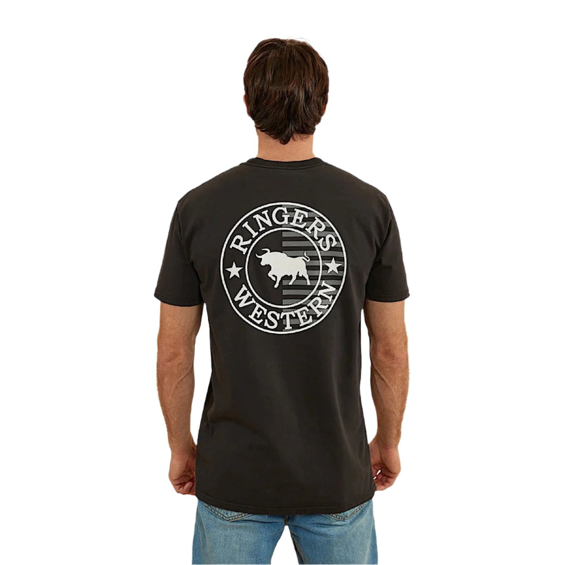 Ringers Western Signature Bull Flag Men's Stock Fit T-Shirt - Black