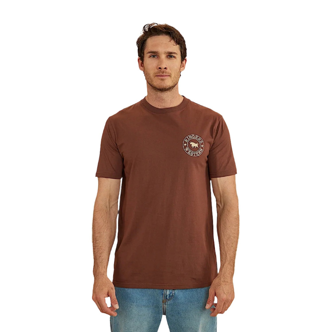 Ringers Western Signature Bull Men's Classic Fit T-Shirt - Chocolate/Dark Sand