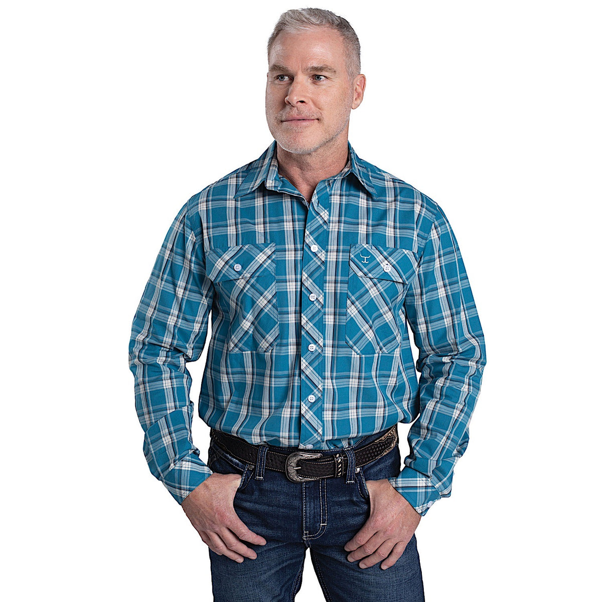 Just Country Men’s Austin Full Button Workshirt - Plaid Petrol