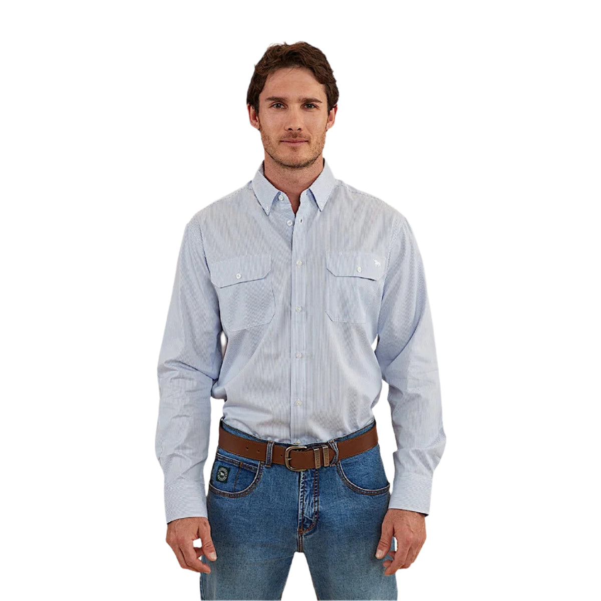 Ringers Western Men’s Whyalla Dress Shirt - White/Blue