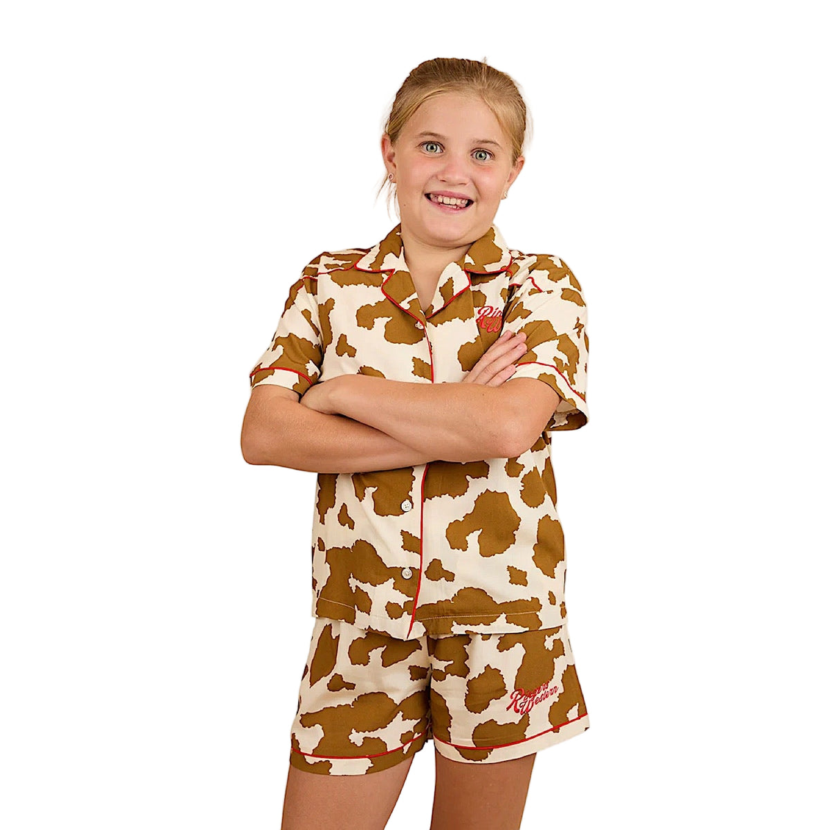 Ringers Western Kids Evadale Short Pyjama Set - White/Tan