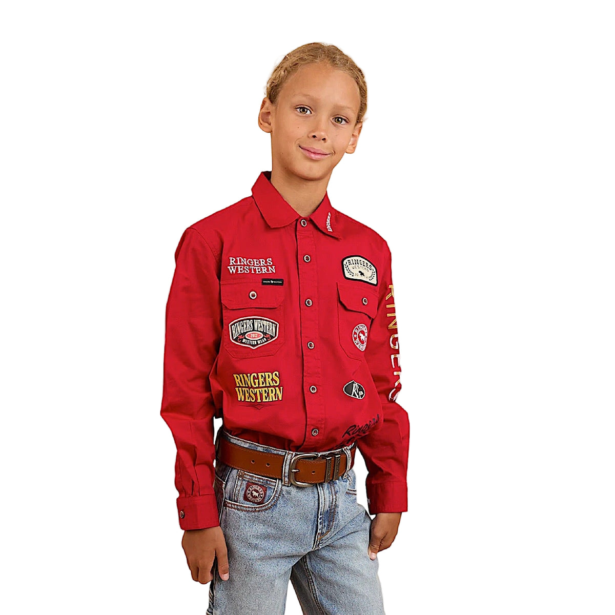 Ringers Western Kid’s Junior Chute Boss Work Shirt - Dark Red
