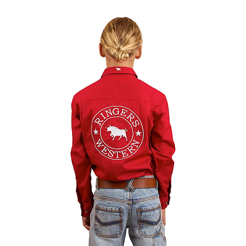 Ringers Western Kid’s Junior Chute Boss Work Shirt - Dark Red