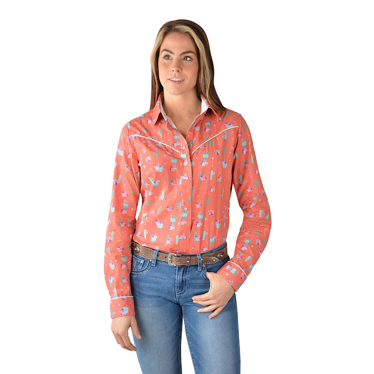 Pure Western Womens Priscilla Print Long Sleeve Shirt-Faded Rose/Multi