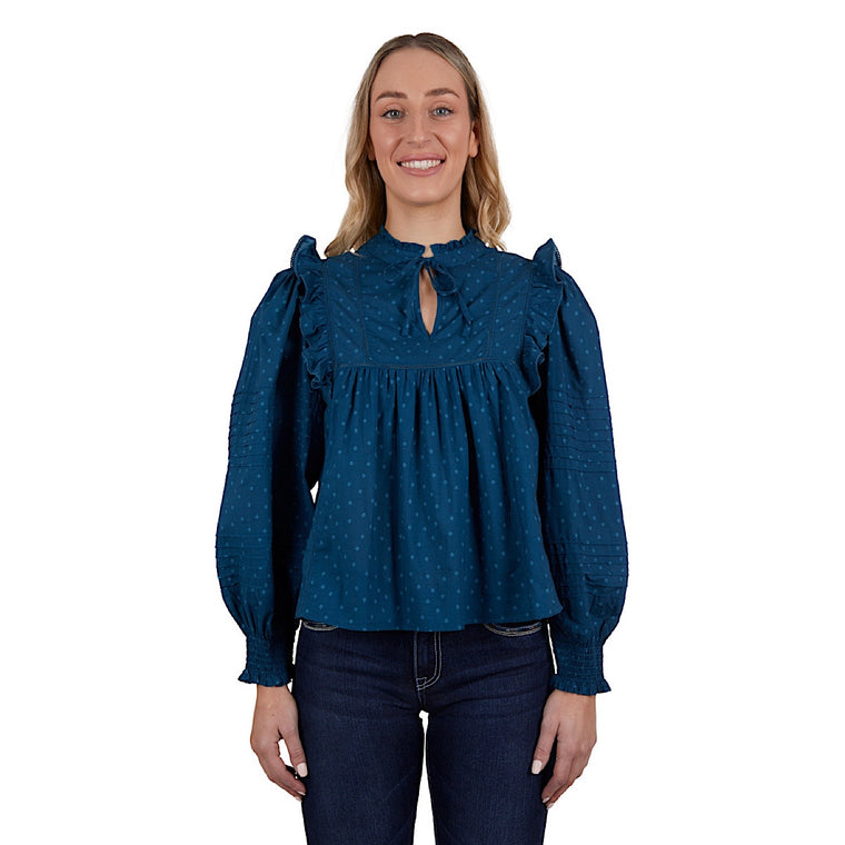 Pure Western Womens Pippa Blouse - Blue