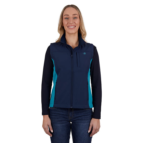 Pure Western Womens Tracy Soft Shell Vest Navy/Aqua