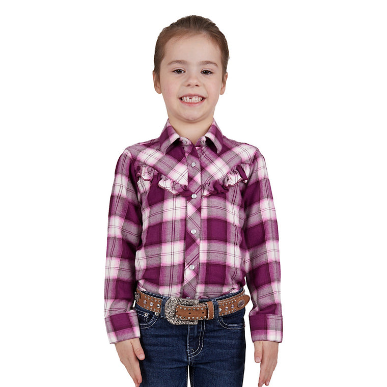 Pure Western Girls Shakia Check Frill L/S Shirt Purple/Pink