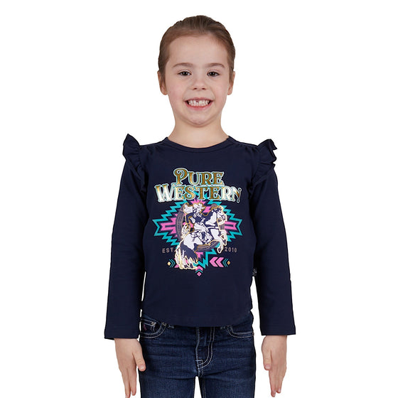 Pure Western Girls Emma Frill Long Sleeve Tee Navy