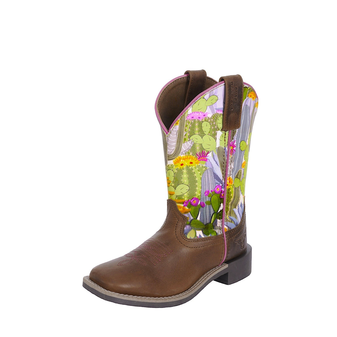 Pure Western CHILDRENS Jewel Boot Oiled Brown/Cactus