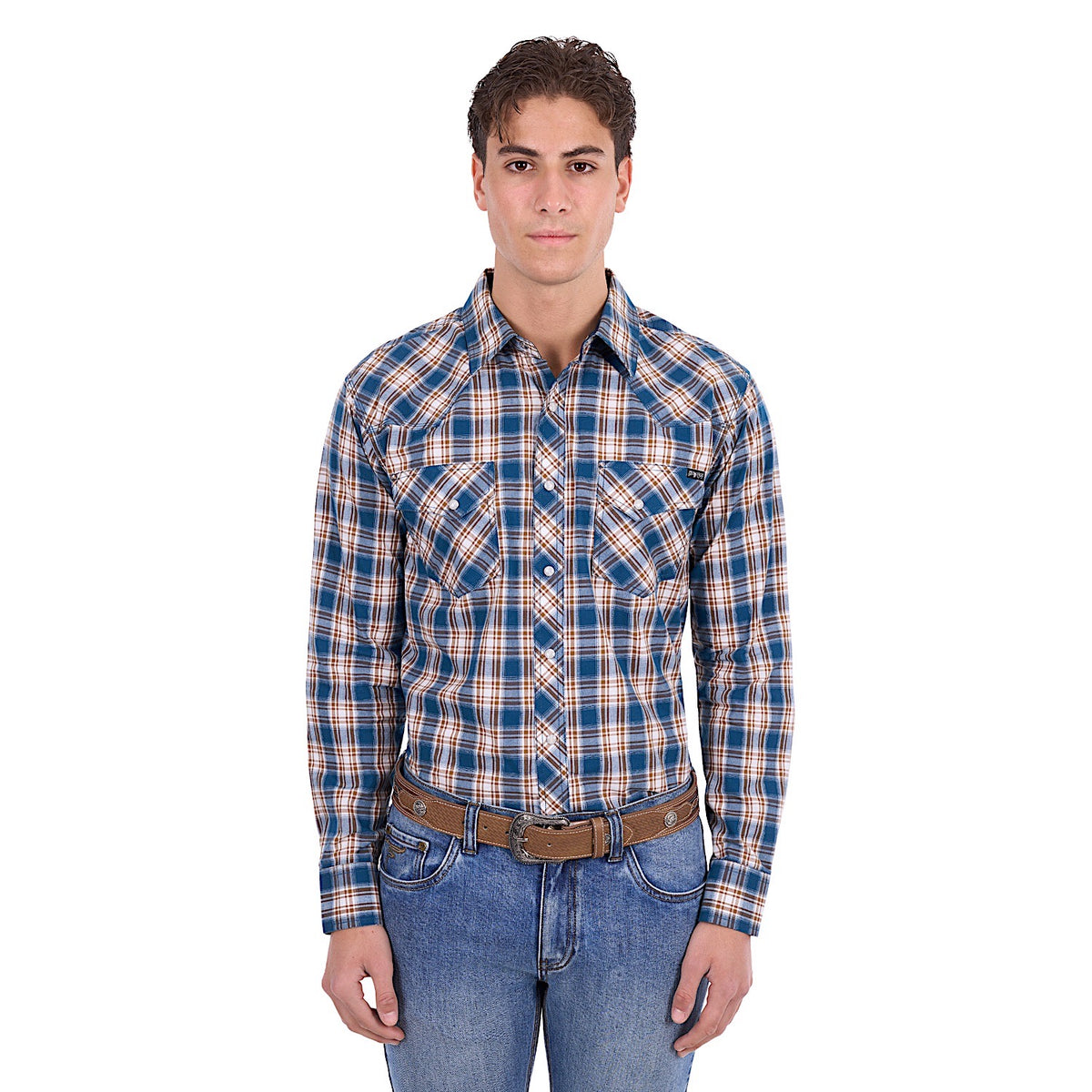 Pure Western Men's Todd Shirt - Navy/Tan