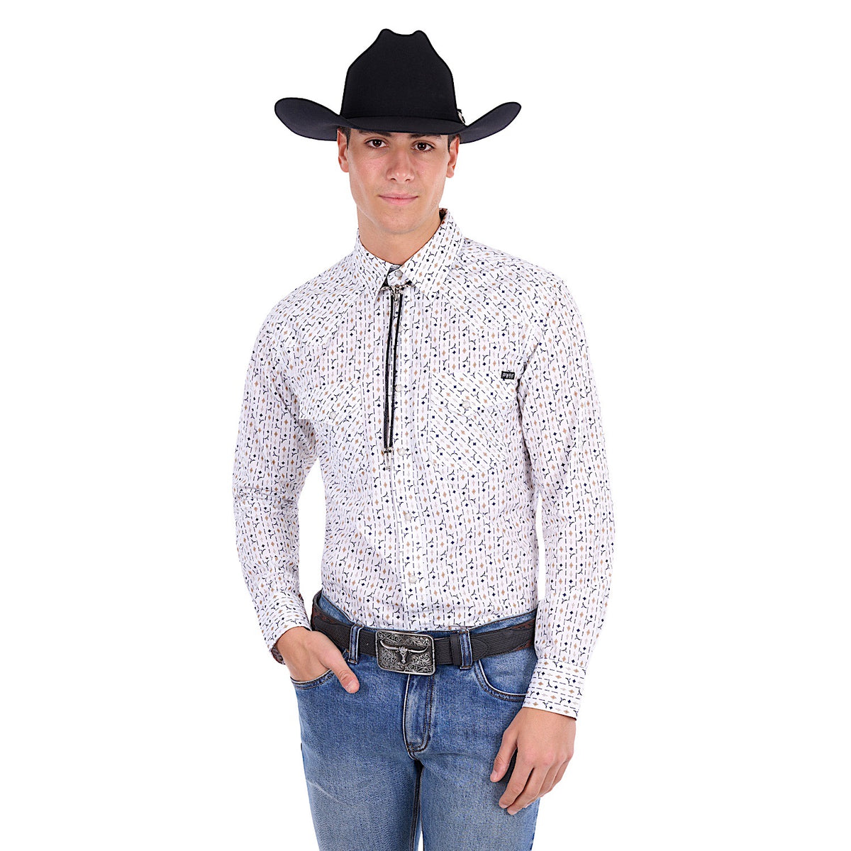 Pure Western Men's Keith Shirt - Navy/Tan