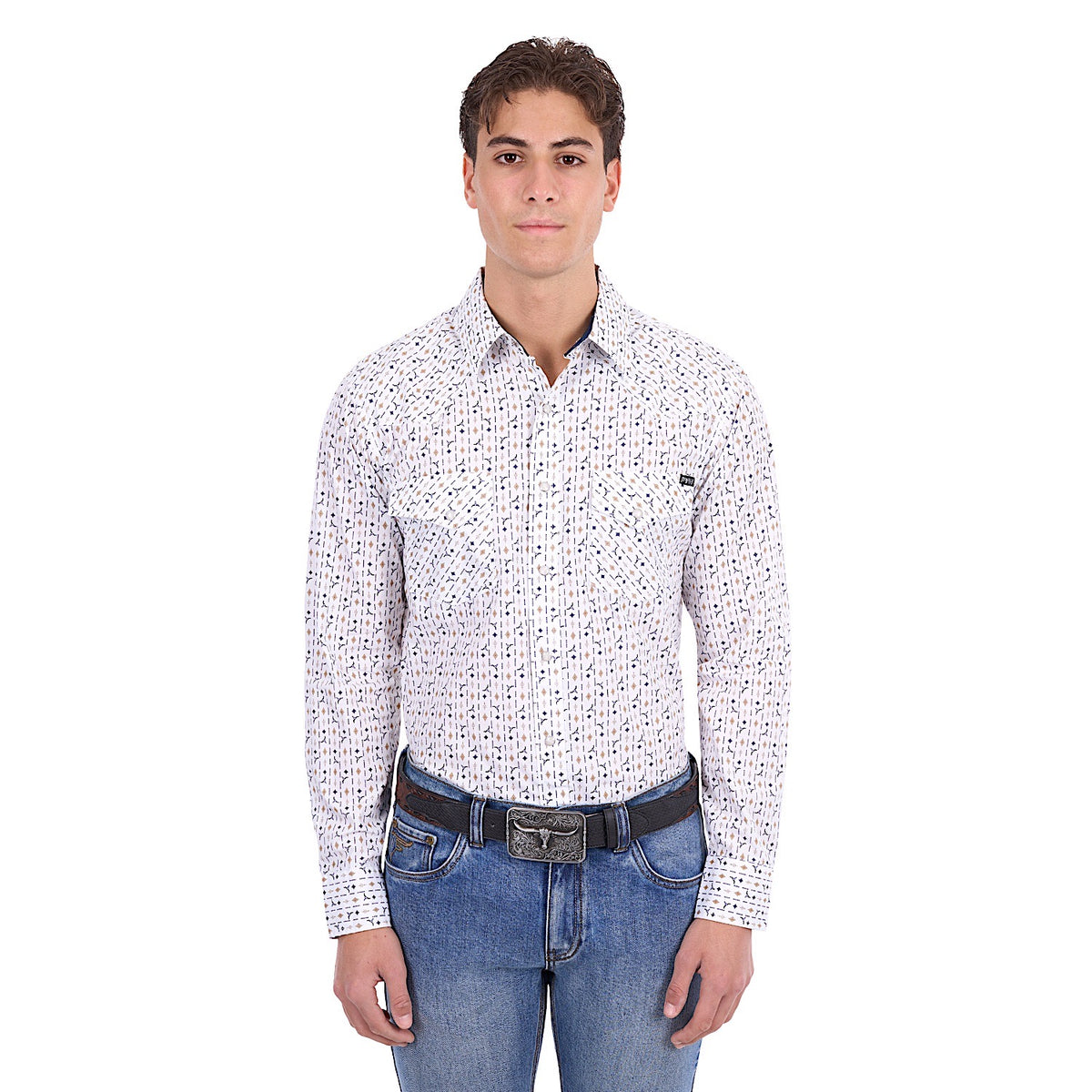 Pure Western Men's Keith Shirt - Navy/Tan