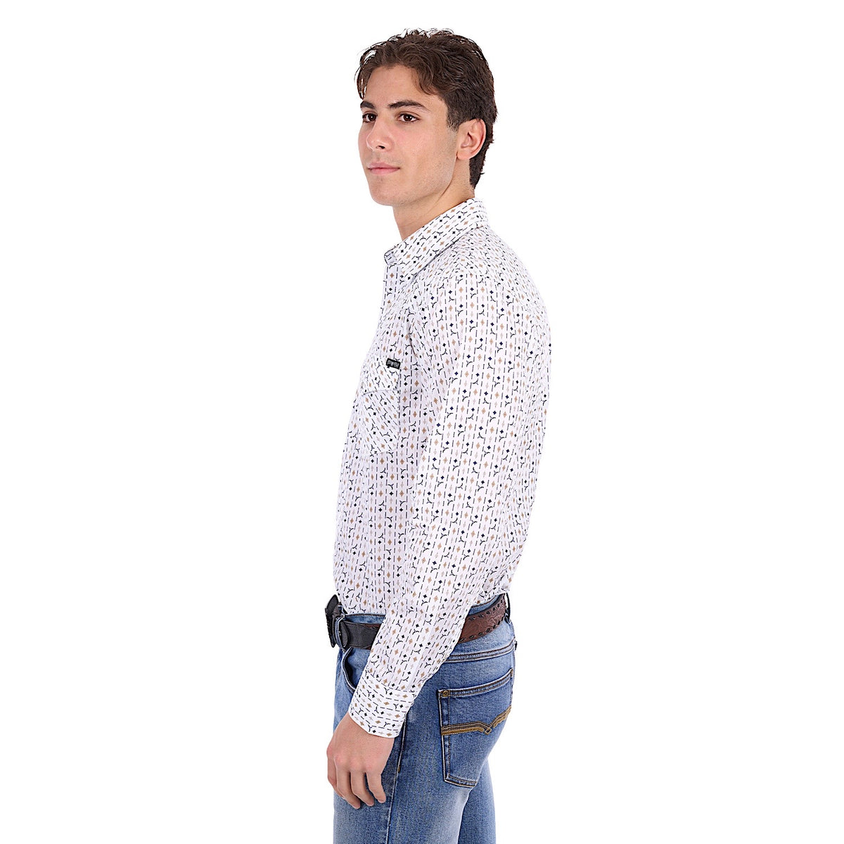 Pure Western Men's Keith Shirt - Navy/Tan