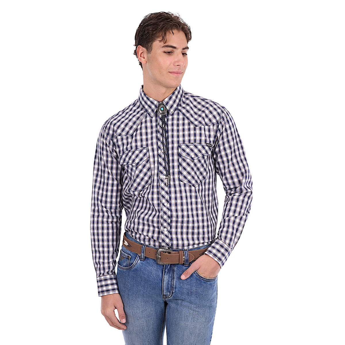Pure Western Men's George Shirt - Navy/Tan