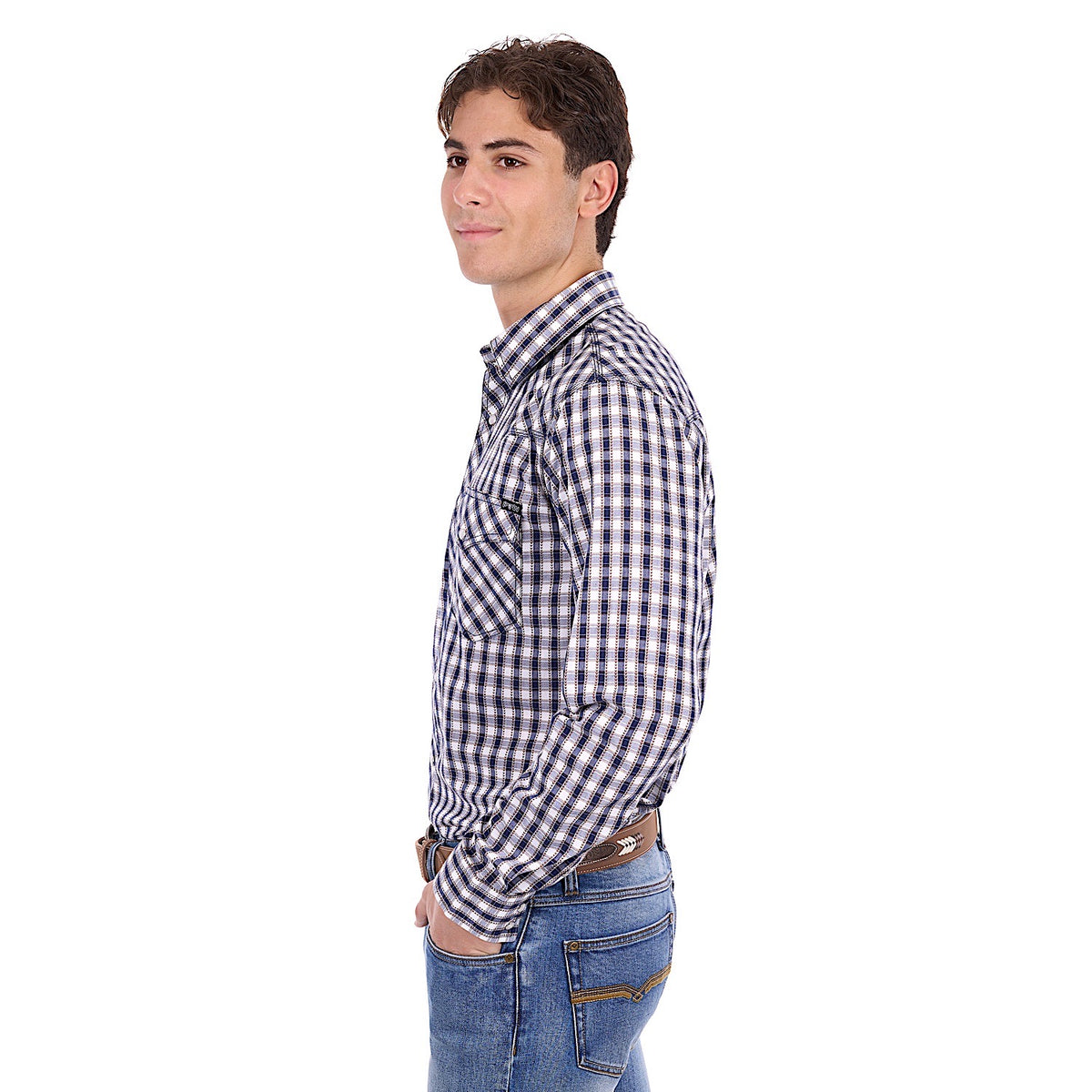 Pure Western Men's George Shirt - Navy/Tan