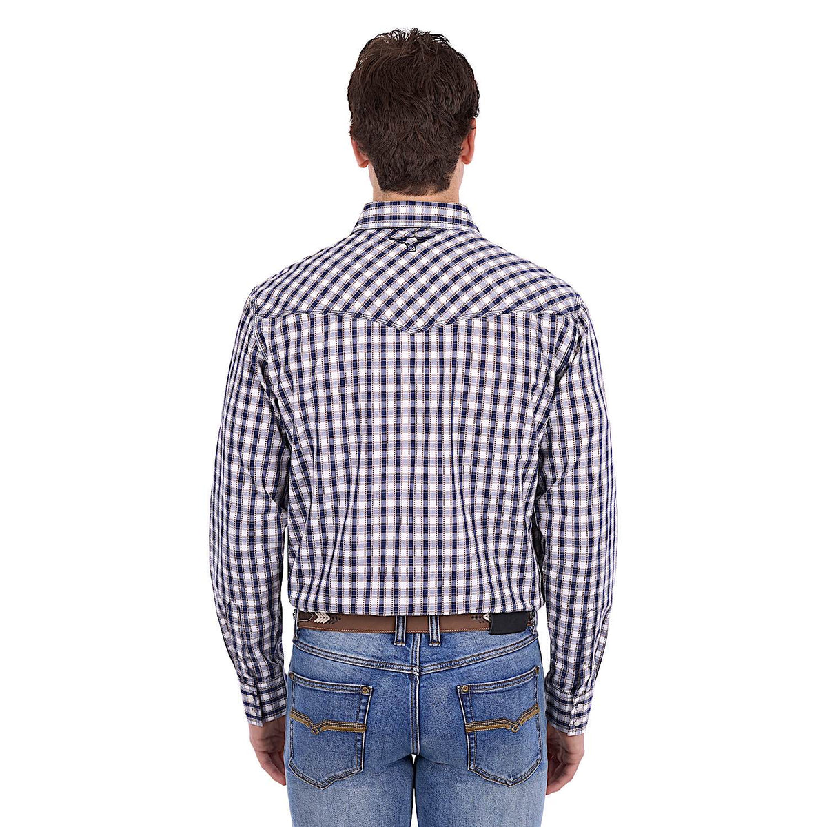 Pure Western Men's George Shirt - Navy/Tan