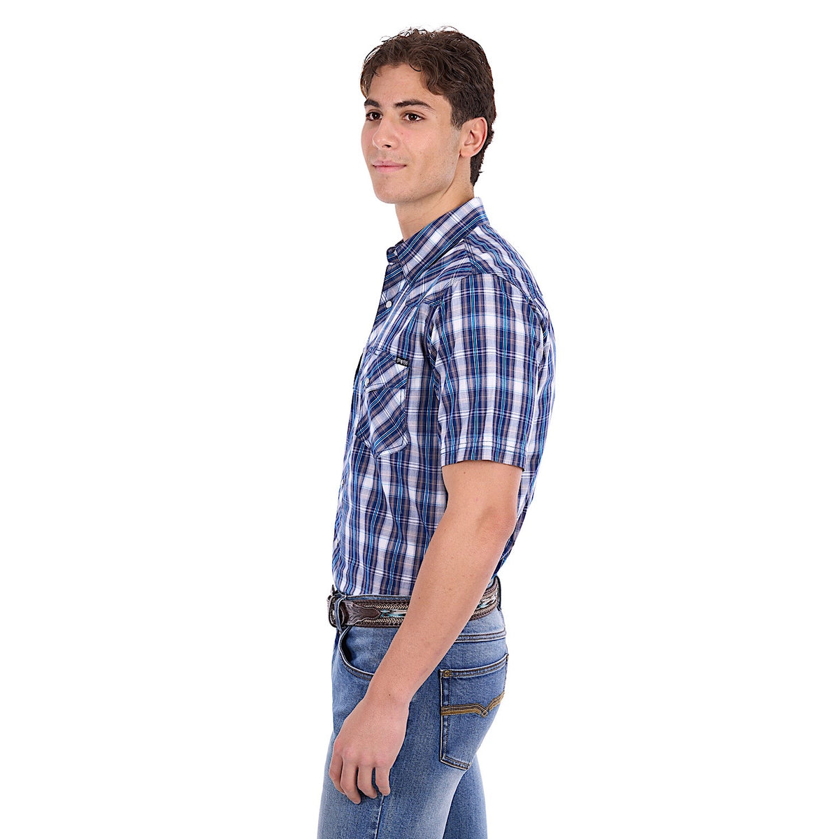 Pure Western Men's Larry Short Sleeve Shirt - Navy/Blue