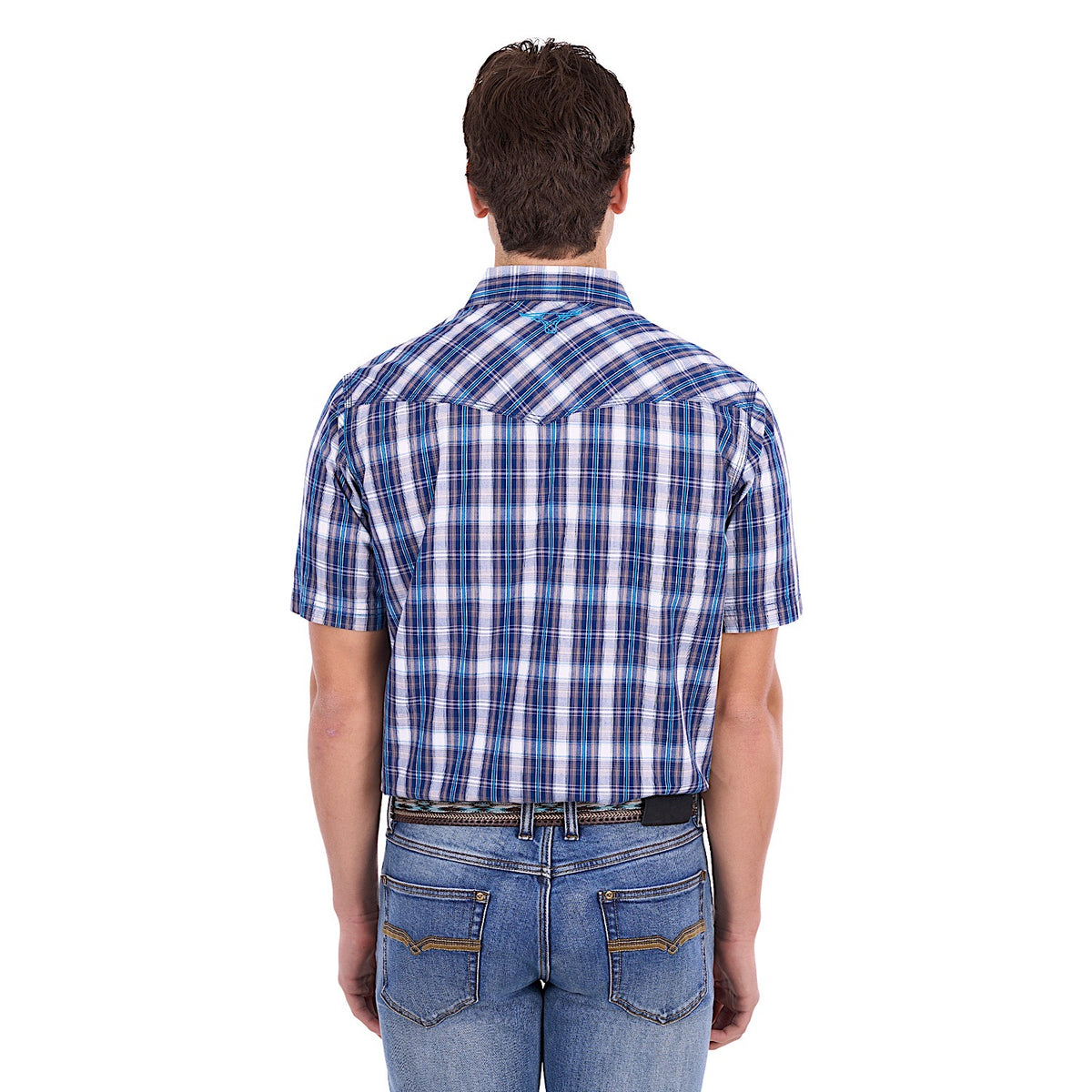 Pure Western Men's Larry Short Sleeve Shirt - Navy/Blue