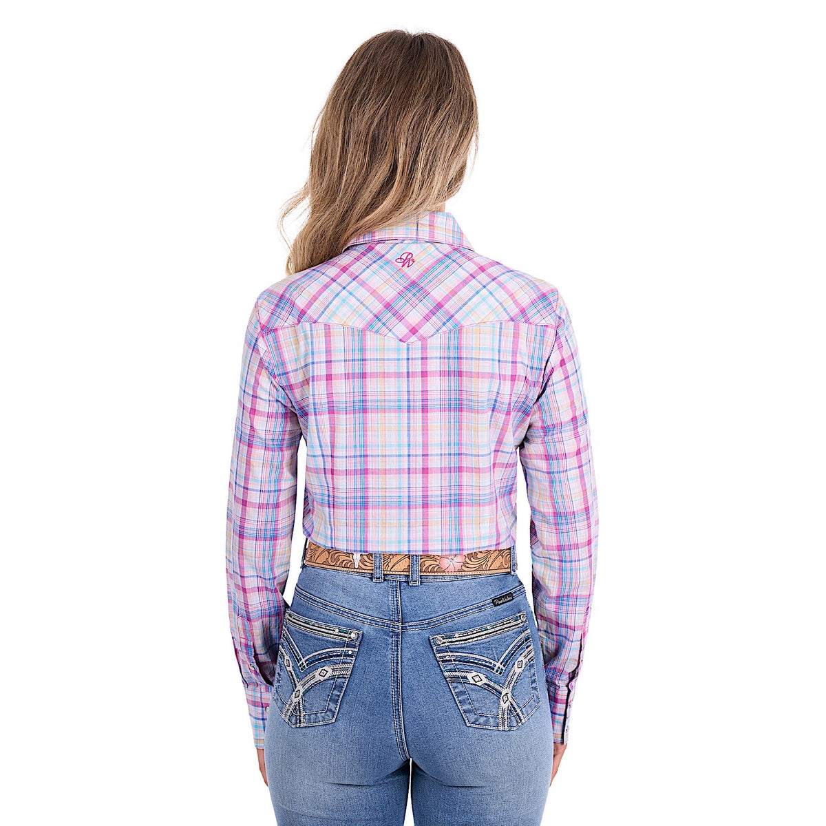 Pure Western Women's Kari Shirt - Pink/Blue