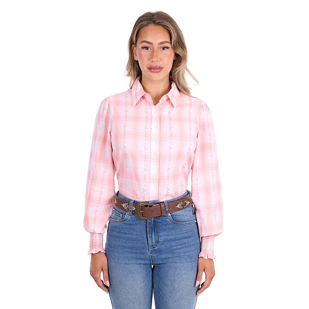 Pure Western Women's Kelli Shirt - Peach/White