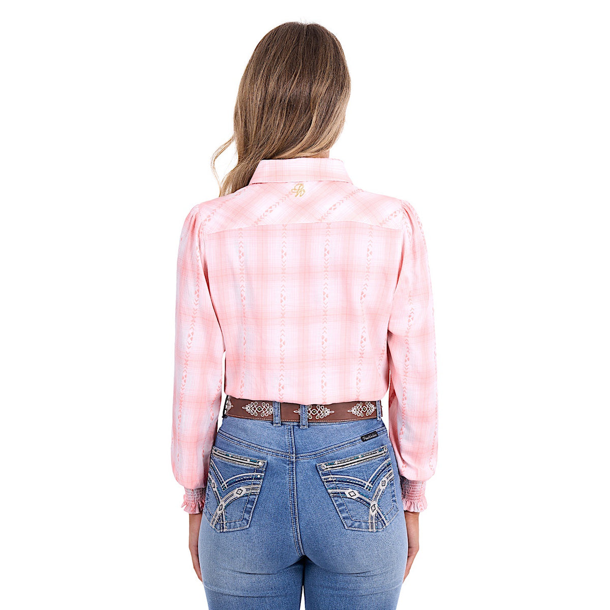 Pure Western Women's Kelli Shirt - Peach/White