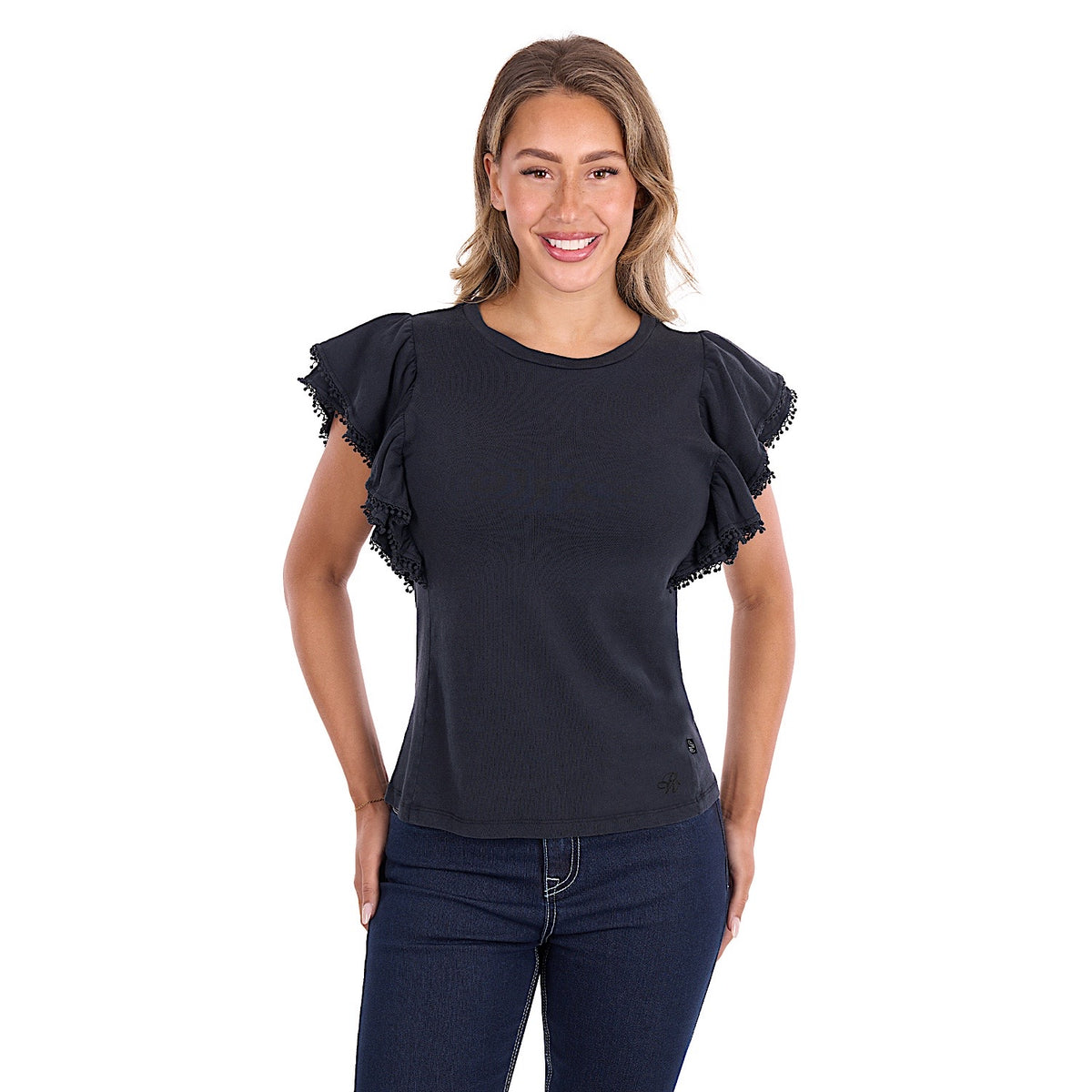 Pure Western Women's Leah Flutter Tee - Washed Black