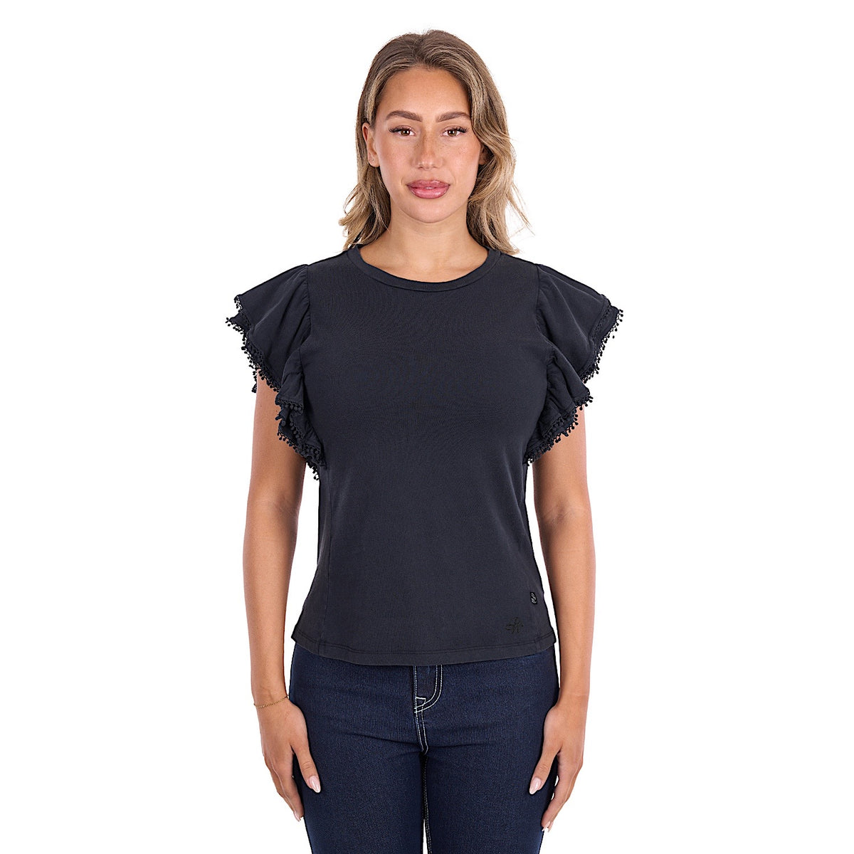 Pure Western Women's Leah Flutter Tee - Washed Black