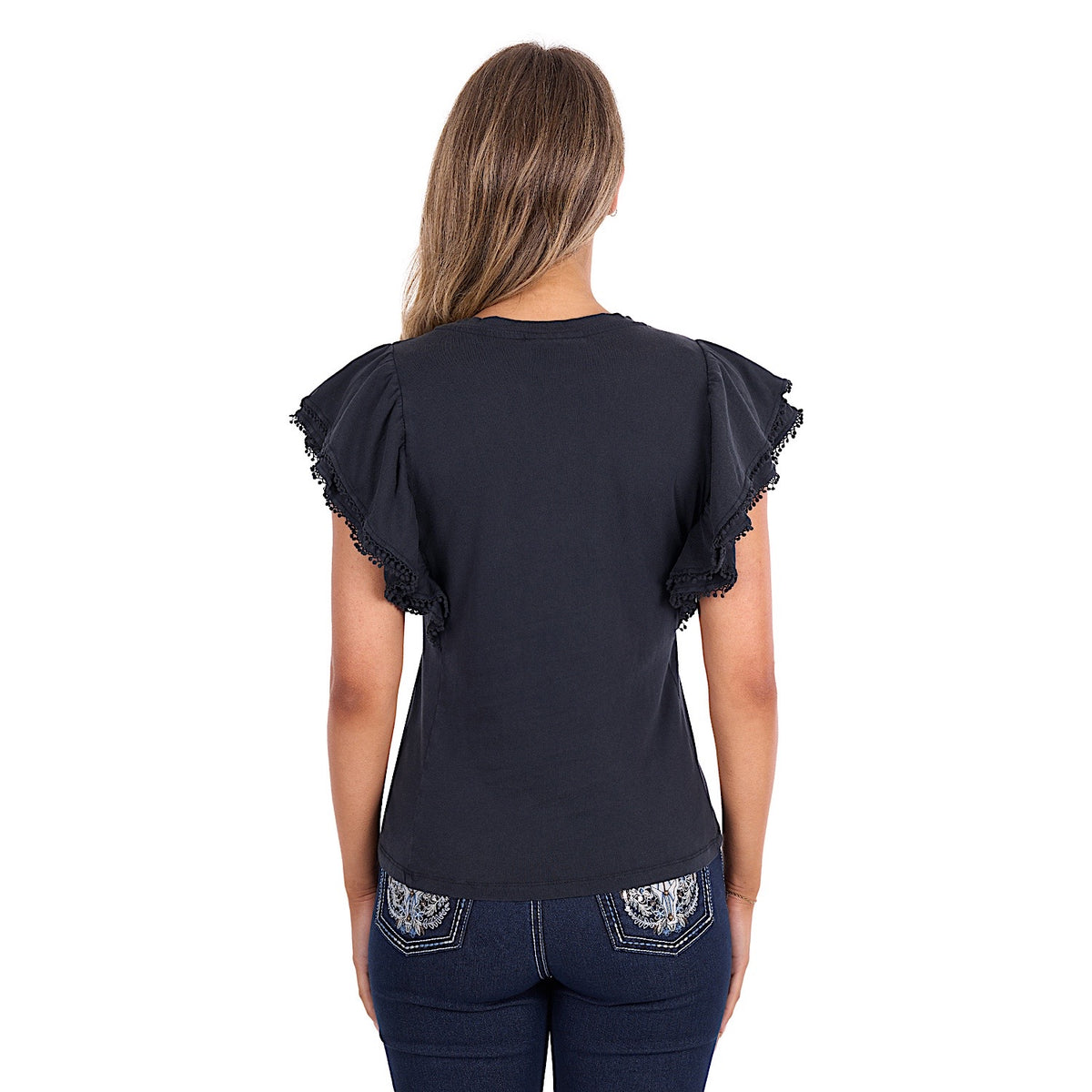 Pure Western Women's Leah Flutter Tee - Washed Black