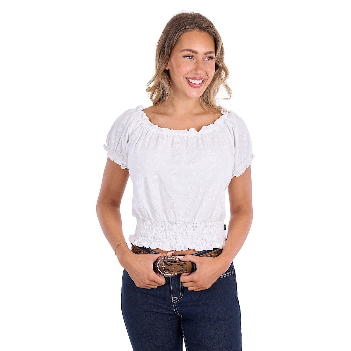 Pure Western Women's Montana Short Sleeve Blouse - White