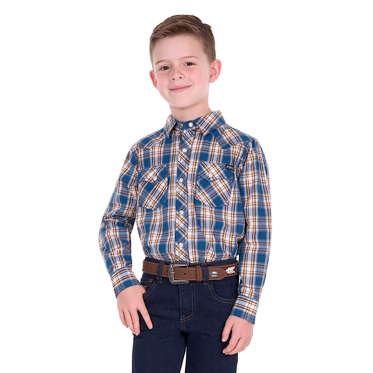 Pure Western Boy's Todd Shirt - Navy/Tan