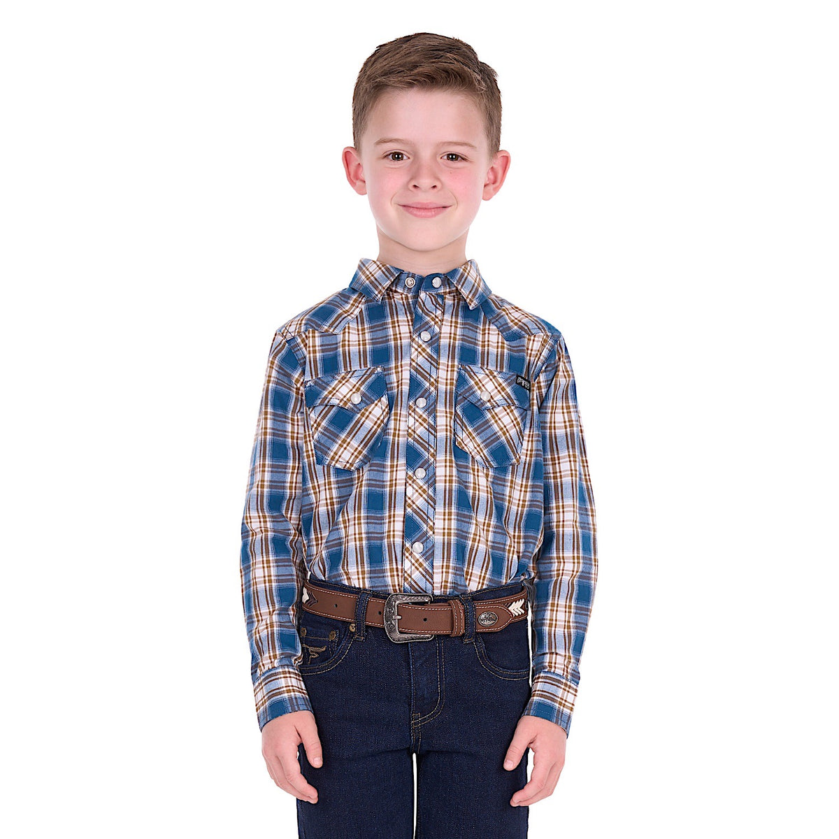Pure Western Boy's Todd Shirt - Navy/Tan
