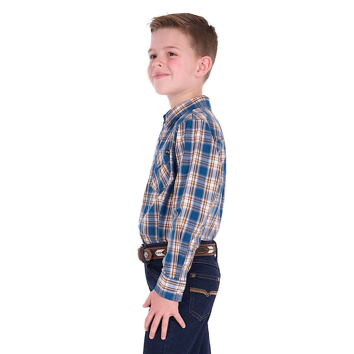 Pure Western Boy's Todd Shirt - Navy/Tan