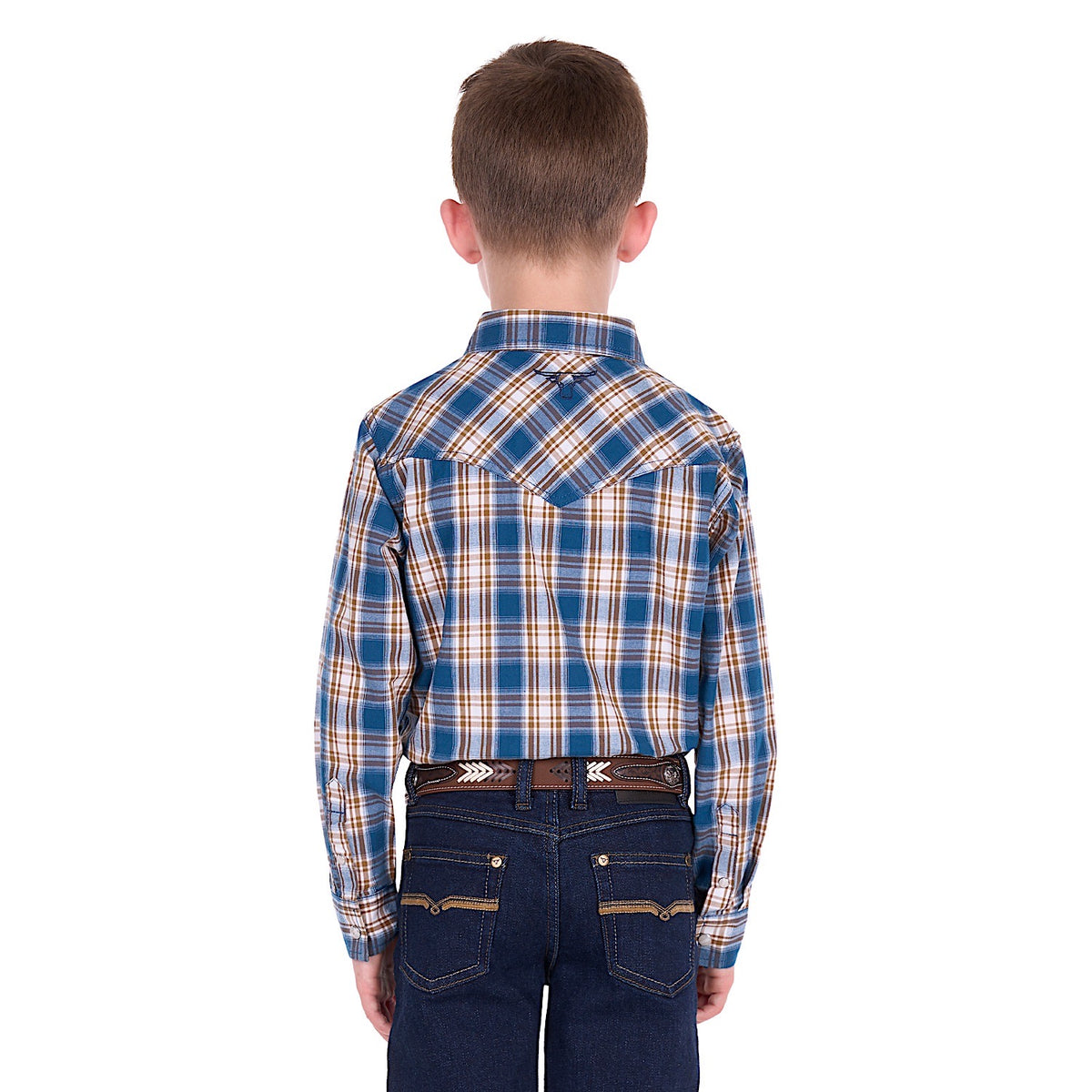 Pure Western Boy's Todd Shirt - Navy/Tan