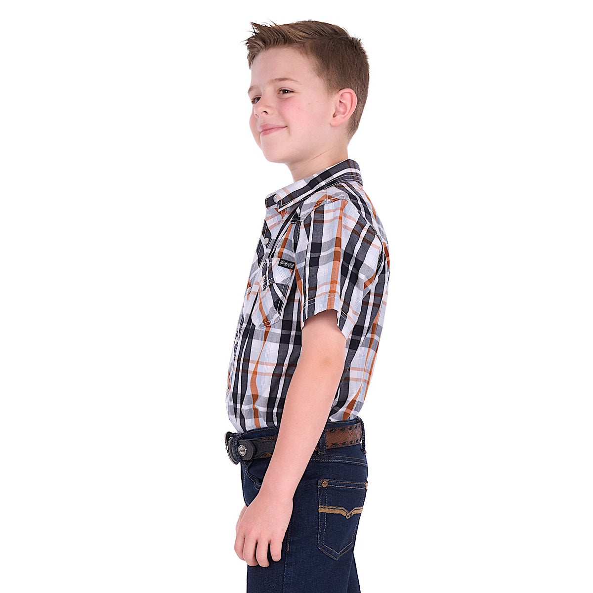 Pure Western Boy's Terry Short Sleeve Shirt - Black/Rust