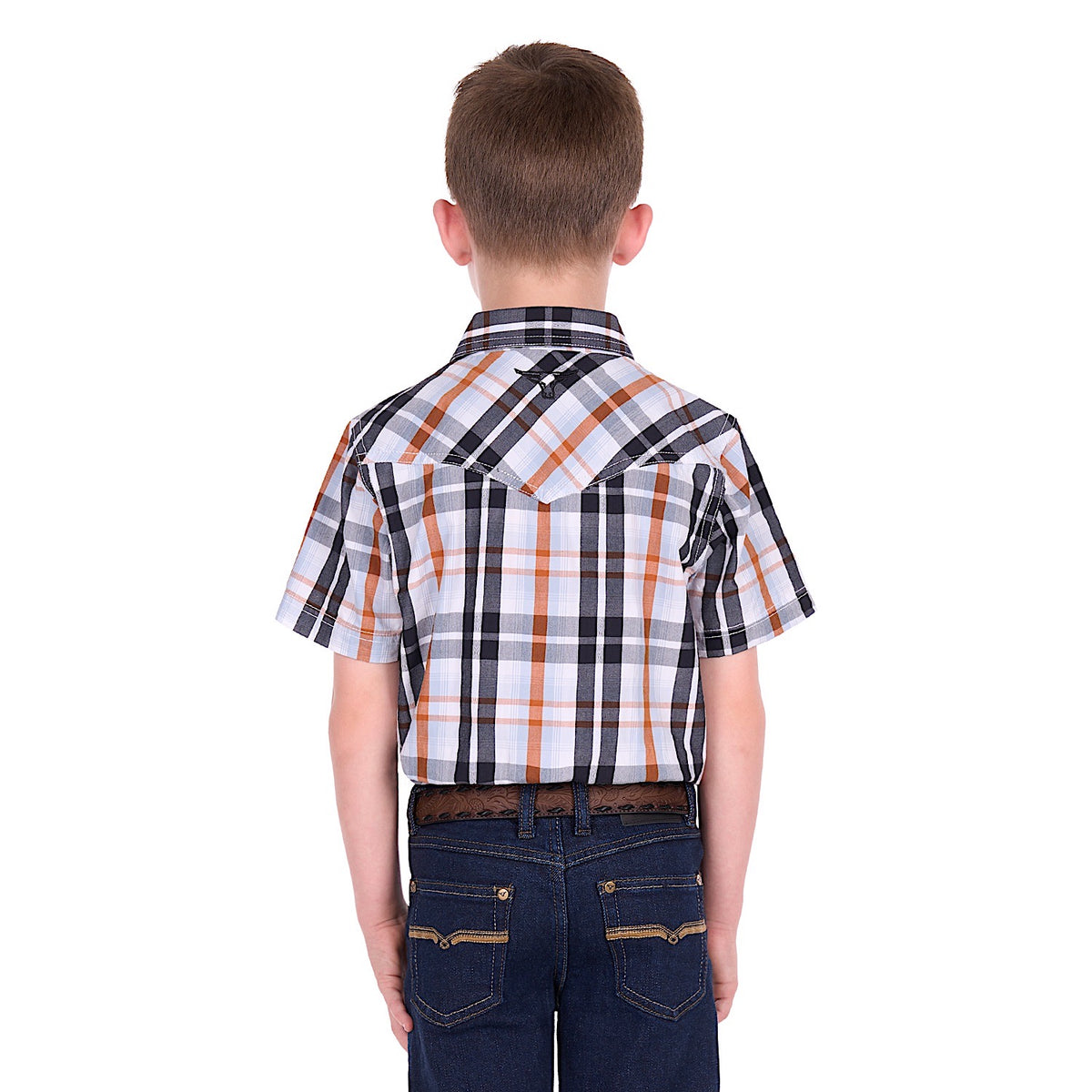 Pure Western Boy's Terry Short Sleeve Shirt - Black/Rust