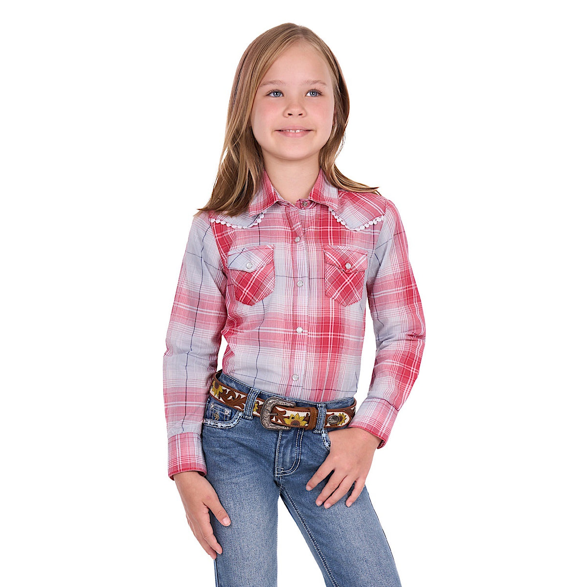 Pure Western Girl's Jill Shirt - Red/Blue