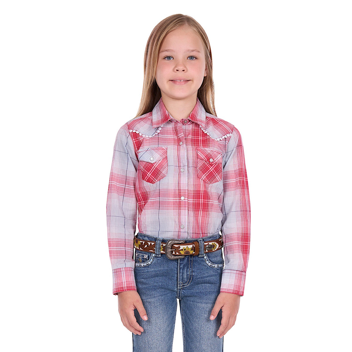 Pure Western Girl's Jill Shirt - Red/Blue
