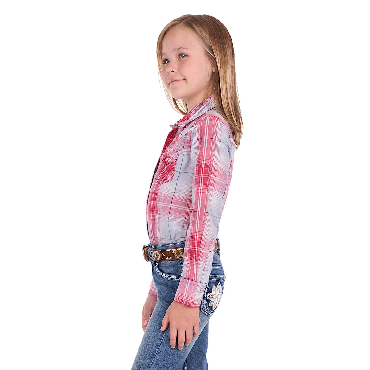 Pure Western Girl's Jill Shirt - Red/Blue